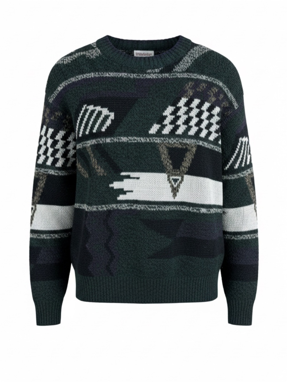 Windridge Vintage Y2K Geometric Crewneck Sweater Green and Black Size M